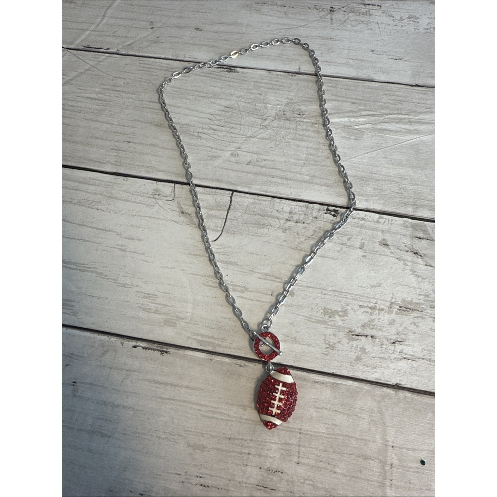 Red Football Charm Necklace Front Closure